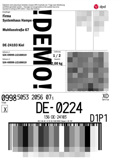Screenshot Versandlabel von DPD
