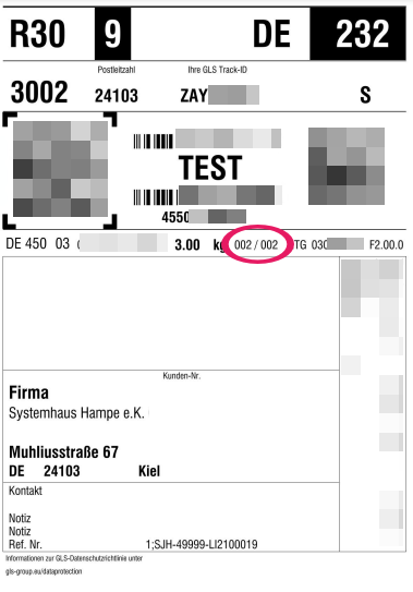 Screenshot des zweiten GLS Versandlabels für eine Sendung